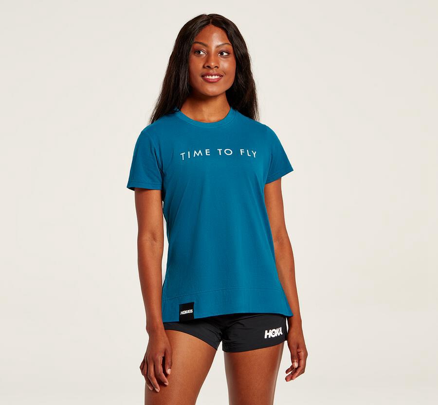 Hoka One One Brand - Women's T-Shirts - Blue - UK 104SUYDLN